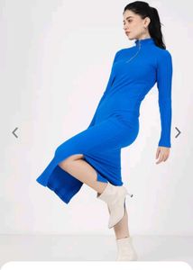 Blue Ribbed Midi Dress