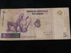 Rare 1997 Congo 5 Francs Banknote