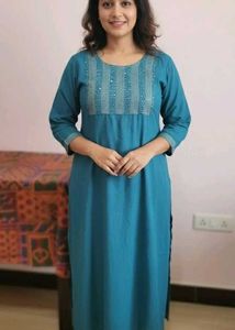 Teal Color Silver EMBELLISHED SEQUIN KURTI L SIZE