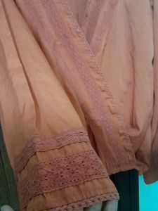 Rust Surplice Neckline Long Sleeve Blouse