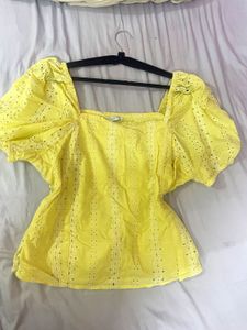 Yellow Eyelet Puff Sleeve Top