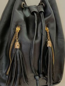 Imported black faux leather bucket bag