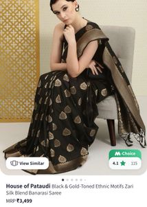House of Pataudi Black &amp; Gold Silk Banarasi Saree