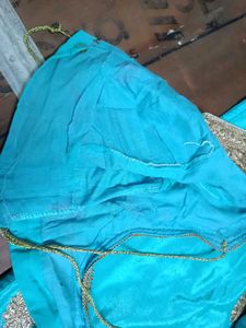 Elegant Turquoise Saree Withblouse Falls And Picco