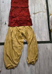 Red &amp; Gold Embroidered Salwar Suit