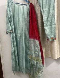 Striped Embroidered Kurta Set
