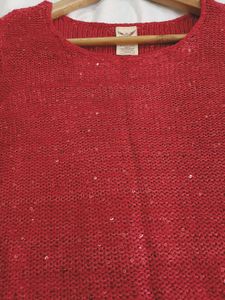 Red Knit Long Sleeve Top