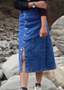 Vintage Denim Button-Front A-Line Skirt