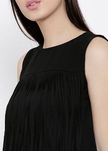 Pepe Jeans Black Solid Fringed Top