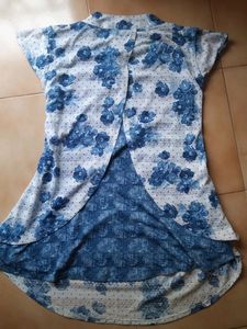 White With Navy Blue Floral Top Or Tunic