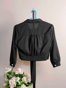 Black Tie-Front Blouse