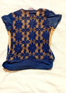 Blue And Nude Mesh Pattern Top
