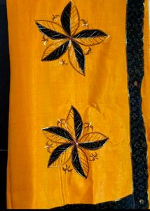 Mustard And Black Embellished Saree