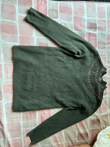 Olive Green Embellished Knit Top