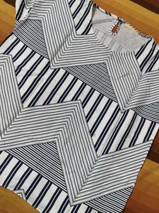 Women White Blue Rayon Printed Casual Top