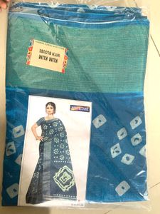 Blue Cotton Blend Saree with Blouse