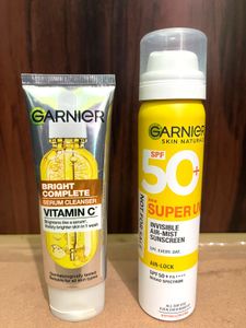 Garnier Serum FACEWASH & SPF 50 Mist Sunscreen