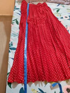 Red Accordian Pleated Maxi Skirt