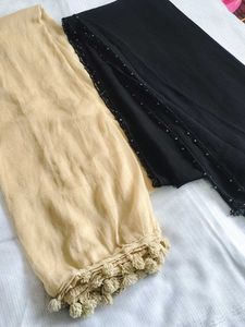 2- Elegant Dupatta Set - Beige &amp; Black 🧣