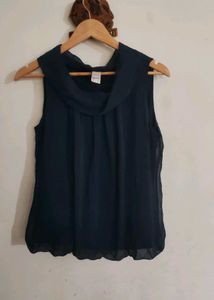 Heine Germany Navy Cowl Neck Sleeveless Top