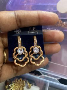 Floral Gold Tone Drop Earrings