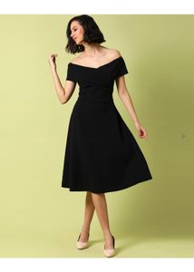 Chic Black Off-Shoulder Midi Dress