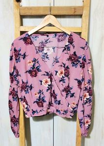 Floral Print Light Brown Cotton Top Size-36-38