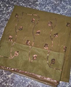 Olive Chumkis Worked Saree