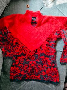 Red Patterned Knit Sweater with legging set