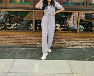 Floral Print Ruched Top And Trousers Co-rd Set