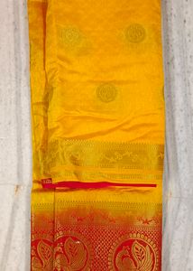 Brand New Golden & Red Silk Saree