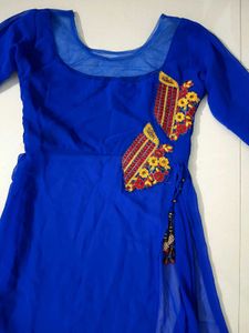 Beautiful Blue Side Cut Net Kurtie