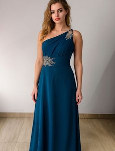 Elegant One-Shoulder Teal Gown