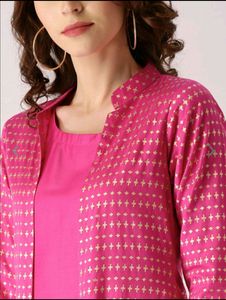 Libas women pink &amp; golden block print layered A-line kurta