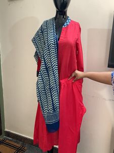 A Line Kurta And lagging With Printed Dupatta