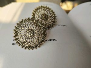 Metal Earrings With Golden Dark Black Stud Earring