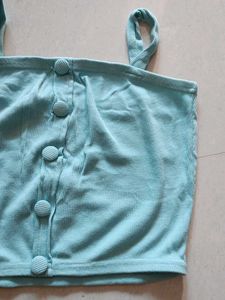Sky Blue Button Crop Top