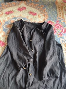 Black Button-Down Tunic Top