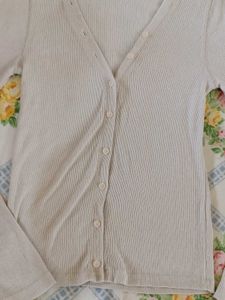 Beige  Ribbed Basic fitted Top