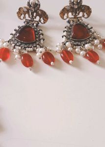 Antique Red Drops With Elephant Chokher