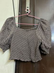 Chic Brown Polka Dot Crop Top