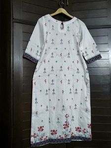 White Floral Printed Kurta With Dupatta