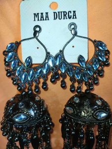 Black Polish Jhumka Earrings (Big Size)