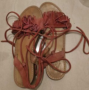 Pink Flat Sandal With Knot Style For Women
