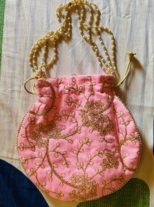 Pink Embroidered Potli Bag