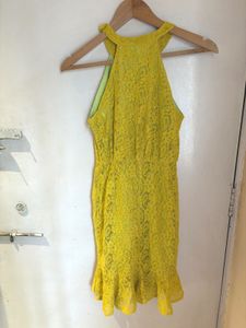 Yellow Lace Halter Mini Dress