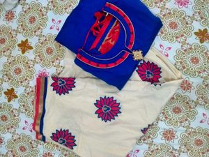 Navy Blue Silk Kurti With Patchwork Salwar