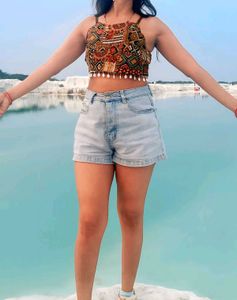 Crop Top and denim shorts combo