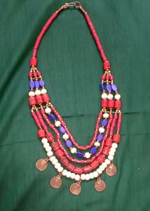 Red Blue And White Bohemian Necklace