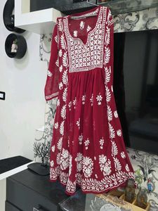 Maroon Embroidered Kurta